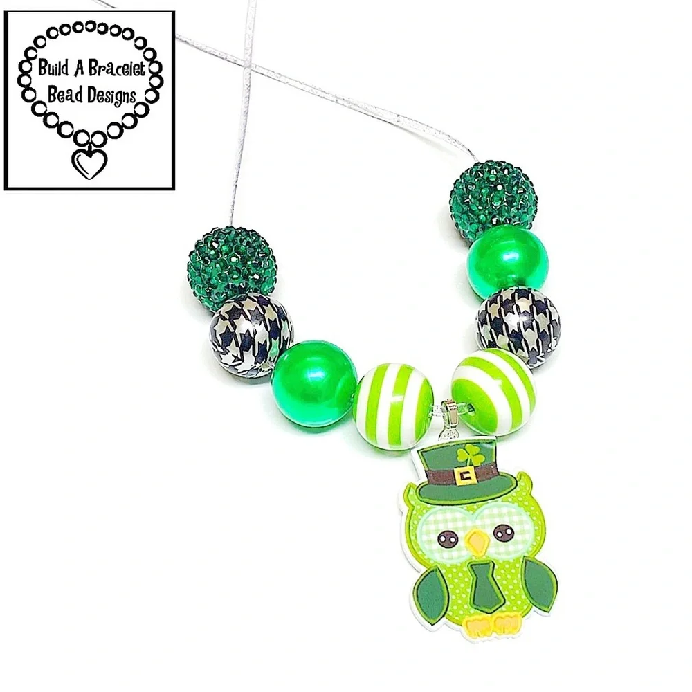 Mr. Leprechaun Owl Kids Dress Up Parade Class Party Adjustable Bead Necklace